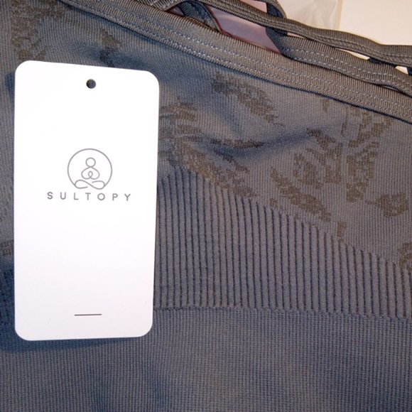 Grey Sultopy Seamless Strappy Criss-Cross Back Ribbed Sports Bra NEW - Picture 4 of 4